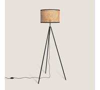 LEDKIA LIGHTING - Lampadaire Rotin Huela | Design Élégant et Unique | Compatible Ampoules E27 | Hauteur 145 cm | Usage Intérieur Varié | Métal, Rotin, Textile, Naturel