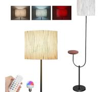 Lampadaire RVB sans fil avec batterie à intensité variable avec télécommande sans prise de courant - Lampadaire avec abat-jour en lin réglable - Lampe de lecture moderne rechargeable pour salon