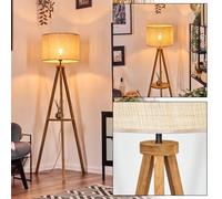 Lampadaire Sabadim en bois/papier tressé naturel/beige, lampe de style bohème, design scandinave (Ø 40 cm), hauteur 153 cm, avec interrupteur à pied et plateau, 1 ampoule E27, sans ampoule