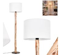 Lampadaire Saladillo, lampadaire moderne en bois/métal/tissu en naturel/noir/blanc, lampe au design scandinave avec abat-jour rond (Ø 38cm) et interrupteur à pied, hauteur 145cm, 1x E27, sans ampoules