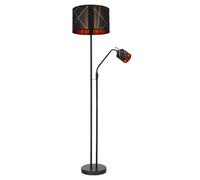Lampadaire salon avec lampe de lecture uplight or noir, abat-jour en textile, lampe de lecture commutable de manière flexible séparément, 1x E27 1x E14, DxH 40x175 cm