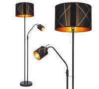 Lampadaire salon avec lampe de lecture uplight or noir, abat-jour en textile, lampe de lecture commutable de manière flexible séparément, 1x E27 1x E14, DxH 40x175 cm