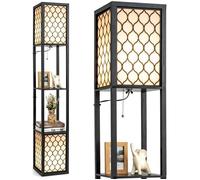 Lampadaire Salon COSTWAY 1,56M avec 2 Etagères de Stockage Design Scandinave Double Interrupteur 40W en Bois