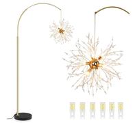 Lampadaire Salon Cristal Doré - 3 Tons & Hauteur Réglable 180-190cm, Arche Moderne,Interrupteur au Pied