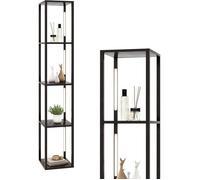 Lampadaire Salon en Bois 163cm COSTWAY 4 Étagères,LED à 3 Intensités Variable,Poteaux LED Rotatifs 360° Interrupteur au Pied,Noyer