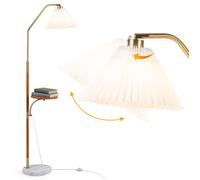 Lampadaire Salon sur Pied Doré-COSTWAY-159.5CM Abat-Jour Orientable Tablette en Bois Moderne Interrupteur à Pied Douille E27