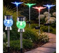 Lampe solaire d'extérieur Décoration de jardin Changement de couleur RVB Libellule Cristaux de verre Papillon, acier inoxydable Plastique, LED Changement de couleur, 6 pièces