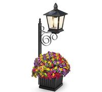 Lampadaire solaire avec pot de fleurs, lumière du crépuscule à l'aube, pot de fleurs d'extérieur pour vraies ou fausses fleurs, lampes solaires pour pelouse, terrasse, porte avant/arrière