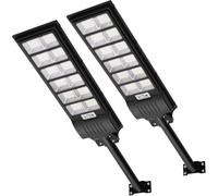 Lampadaire Solaire Extérieur 600W Avec Télécommande 2 Pack, 6500K 1080 LEDs Réverbère Détecteur de Mouvement IP65 Étanche, LED Pour Rue Garage Jardin
