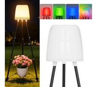 Lampadaire Solaire Exterieur RVB et Blanc Chaud, Étanche Lampe Exterieur sur Pied avec Capteur de Lumière et Trépied, Peut Contenir des Pots de Fleurs, pour Jardin, Cour, Chemin, Terrasse, Piscine