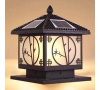 Lampadaire Solaire LED décoratif d'extérieur avec Motifs, Colonne Lumineuse d'extérieur Noire, éclairage Mural carré, 30 x 37 cm, Lanterne sur Pied pour Jardin et Cour
