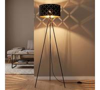 Lampadaire Stativleuchte En Tissu Noir Or 3-Pieds LED