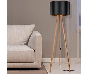 Lampadaire Stylé Trépied Lampe sur Pied MDF PVC Textile Douille E27 Hauteur 136 cm Bambou Noir