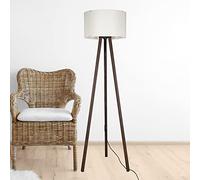 Lampadaire Stylé Trépied Lampe sur Pied MDF PVC Textile Douille E27 Hauteur 136 cm Effet Noyer Crème