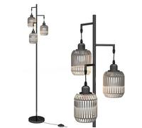 Lampadaire sur Pied 173CM COSTWAY-3 Abat-jours en Papier Tressé-Base Lestée Antibasculement-Interrupteur au Pied-E27 60W-Noir