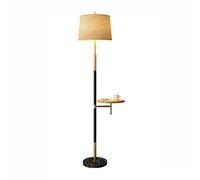 Lampadaire sur pied avec étagères en bois et chargement sans fil USB - Base en marbre pour salon et chambre à coucher - Idéal pour la lecture et l'ambiance