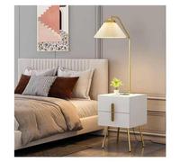 Lampadaire sur pied avec table et 2 tiroirs, table de chevet moderne du milieu du siècle, port USB, lampadaires pour salon, chambre à coucher, bureau à domicile (blanc)