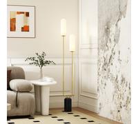 Lampadaire Sur Pied De Salon 2 Abat-Jours En Verre En Métal Blanc or