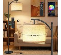 Lampadaire sur pied Intelligent RGB avec Alexa et Google Home,abat-jour lin,Bras Rotatif 270°,Variateur Infini 0-100%,pour salon