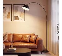 Lampadaire sur Pied Salon Arc Moderne Noir 204 cm E27 Incluse OVEL FL02 | Design arc canapé | Abat-jour aluminium orientable | Base Ø30 cm 5 kg | Ampoule E27 9W incluse | Interrupteur au pied