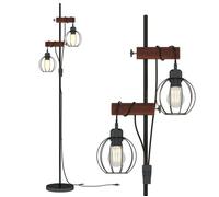 Lampadaire sur Pied Salon avec 2 Abat-jours, Douille E27, Hauteur Réglable, Lampe Chambre 153 cm, Noir