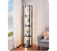 Lampadaire Sur Pied Salon Avec Étagères En Bois,3 Températures De Couleur,Dimmable En Continu,Led Tige Rotative 360°,Étagère D'Ang