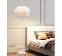 Lampadaire sur Pied Salon en Plume,Lampe sur Pied Blanc d'éclairage de Salon,150CM Maison Décoration LED Lampadaires avec Interrupteur à Pédale pour Chambre à Coucher Appartement Hôtel,Base E27