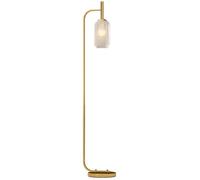 HOMCOM Lampadaire sur pied salon, lampe sur pied 153 cm, avec abat-jour en verre texturé, interrupteur, ampoules E27 LED, halogène (sans ampoules), pour salon, chambre, en métal, or