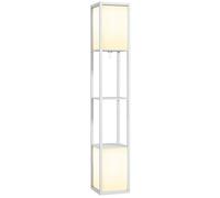 Lampadaire sur pied salon - HOMCOM - étagères - abat-jour en tissu - double éclairage - ampoule non incluse - blanc