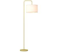 HOMCOM Lampadaire lampe sur pied de salon style moderne lampadaire sur pied avec abat-jour aspect lin et interrupteur pour salon et chambre 163,5 cm doré et blanc