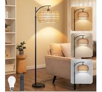 Lampadaire sur Pied Salon Rotin-Variateur Infini 0-100% & 3 Températures avec Télécommande/App/Pédale,Base Stable, Hauteur Réglable