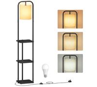 Lampadaire sur pied - VASAGLE - 3 étagères - LED incluse - Abat-jour orientable - Noir d'encre