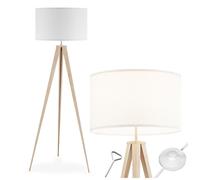 Lampadaire - TECTAKE - Lampe sur pied LUNARIS avec trépied en acier et abat-jour à l'aspect lin 57 x 57 x 158 cm - Marron chêne