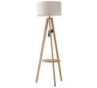 Homcom Lampadaire trépied design scandinave dim. 50L x 50l x 154 cm 40 W max. étagère intégrée bois massif pin abat-jour toile lin beige