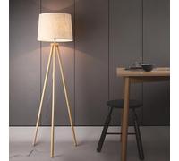 Lampadaire trépied en Bois de 150 cm, lampadaire Minimaliste en Lin, Lampe Ronde en Tissu avec Interrupteur à Pied, E26, intensité Variable, pour Salon, Chambre, Bureau, Villa