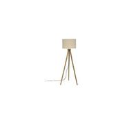 Lampadaire Trépied En Bois De Manguier Et Abat-Jour Beige Lin H 150 Cm Beige