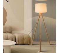Lampadaire trépied en Bois Style Milieu du siècle, 148 cm, Lampe Ronde en Tissu Lin, Lampe Haute, E26, intensité Variable, pour canapé, Salon, entrée, Chambre, Bureau