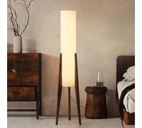 Lampadaire trépied en bois Wabi-sabi 128 cm, lampe ronde en tissu lin, avec variateur E26, pour salon, chambre, bureau, canapé, salon de thé