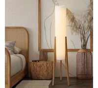 Lampadaire trépied en bois Wabi-sabi 128 cm, lampe ronde en tissu lin, avec variateur E26, pour salon, chambre, bureau, canapé, salon de thé