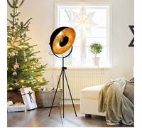 Lampadaire Trépied Industriel Moderne avec Projecteur Orientable en Finition Dorée Craquelée et Hauteur Réglable