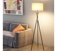 Lampadaire trépied milieu du siècle 64,2 pouces, lampe de sol en lin, lampe haute en tissu beige avec corps en fer, lampe sur pied à intensité variable E26 pour bureau, salon, chambre, canapé, salle à