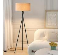 Lampadaire trépied Rond en Lin Style Milieu du siècle, 160 cm, en Fer Noir, avec Tissu Rotatif, culot E26, intensité Variable, idéal pour Un Salon, Une Chambre, Un Bureau ou Un canapé.