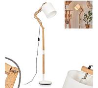 Lampadaire Tukchor moderne en métal/tissu/bois blanc/naturel, lampadaire avec abat-jour réglable (Ø 21 cm) et interrupteur à pied sur câble, hauteur max. 180 cm, 1 x E27, sans ampoule