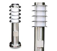 Lampadaire Tunes avec prise de courant, petit lampadaire en acier inoxydable avec prise Schuko, idéal comme lampe de jardin, beau design, lampe sur pied, douille E27, avec couvercles de protection