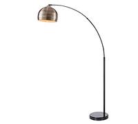 Lampadaire Versanora Arquer Arc avec base en marbre noir, abat-jour en laiton antique