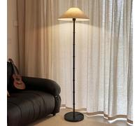 Lampadaire Wabi-sabi 151 cm en lin, fer noir, rond, en tissu, avec variateur E26, forme bambou, idéal pour un salon, une chambre ou une salle de lecture.