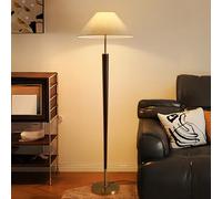 Lampadaire Wabi-sabi 61" en bois, lin, noyer, avec variateur E26, rond, en tissu, idéal pour un salon, une chambre, un bureau, un canapé ou un espace de loisirs.