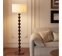 Lampadaire Wabi-sabi 62,2 Pouces en Bois, en Lin, en Noyer, avec culot E26 à intensité Variable, Rond, en Tissu, idéal pour Un Salon, Un Bureau, Une Chambre, Un Couloir ou Une entrée.