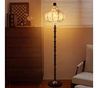 Lampadaire Wabi-sabi en Tissu, 160 cm, en Bois et Lin, avec variateur E26, Corps Noir, idéal pour Un canapé, Un Salon, Un Bureau, Une Chambre ou Une Salle à Manger.