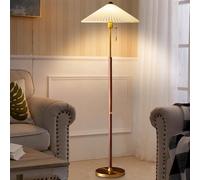 Lampadaire Wabi-sabi en tissu plissé 151 cm, lampe sur pied en bois, parapluie en tissu, avec base dorée, E26, intensité variable, idéal pour un salon, une chambre à coucher ou un bureau.